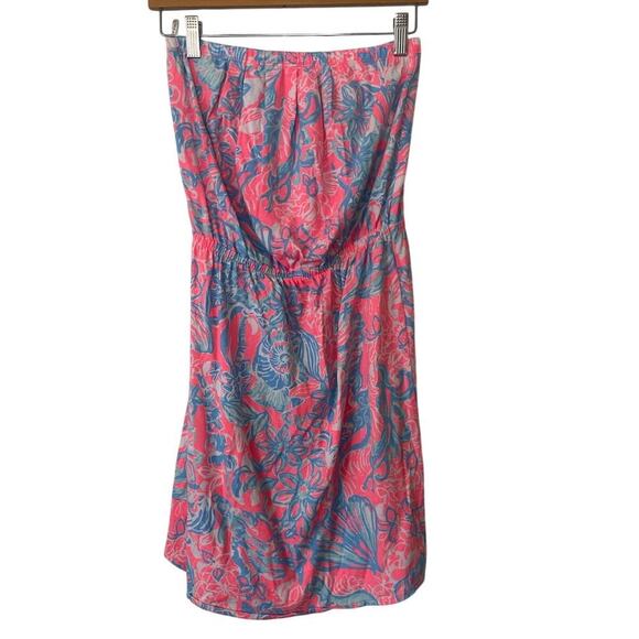 Lilly Pulitzer Windsor 100% Pink and Blue Strapless Cotton Dress • Size S - Picture 1 of 2